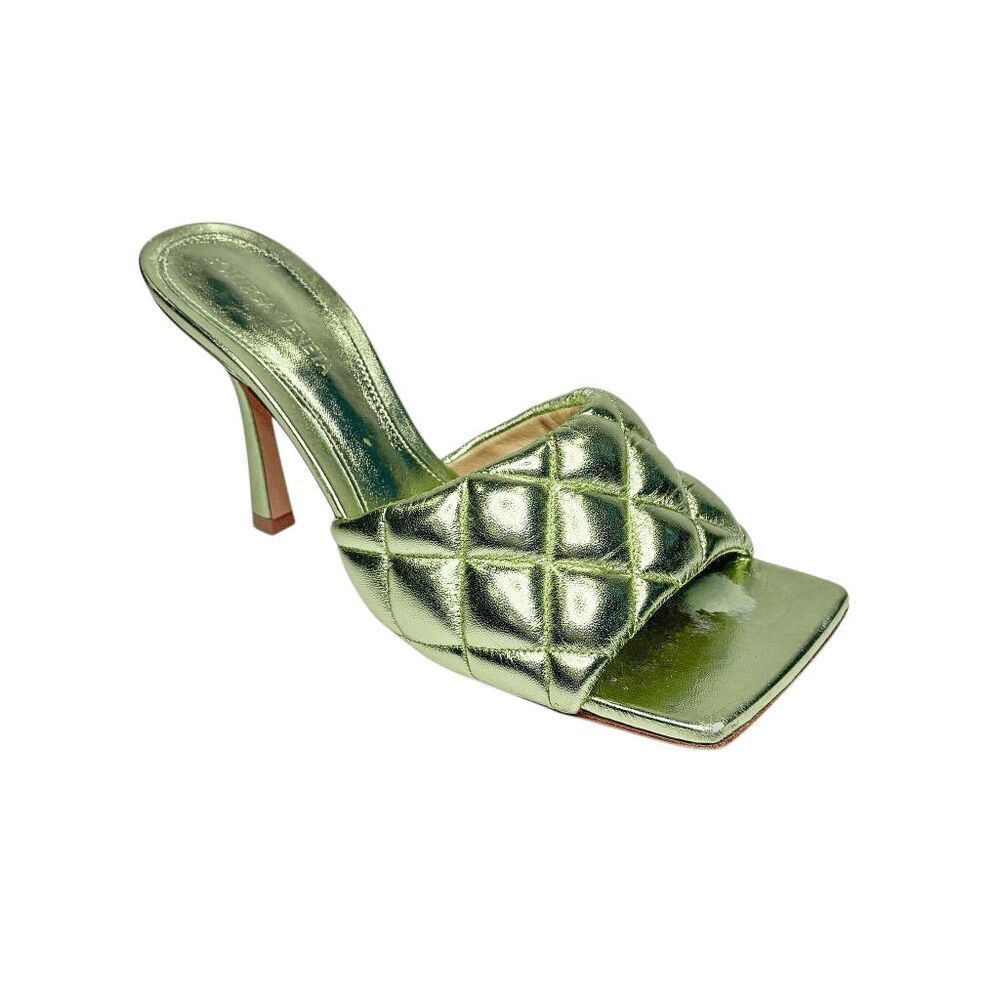 Bottega Veneta Padded Sandals EU 37 Pistachio Green Reflection Mule Quilt Heels